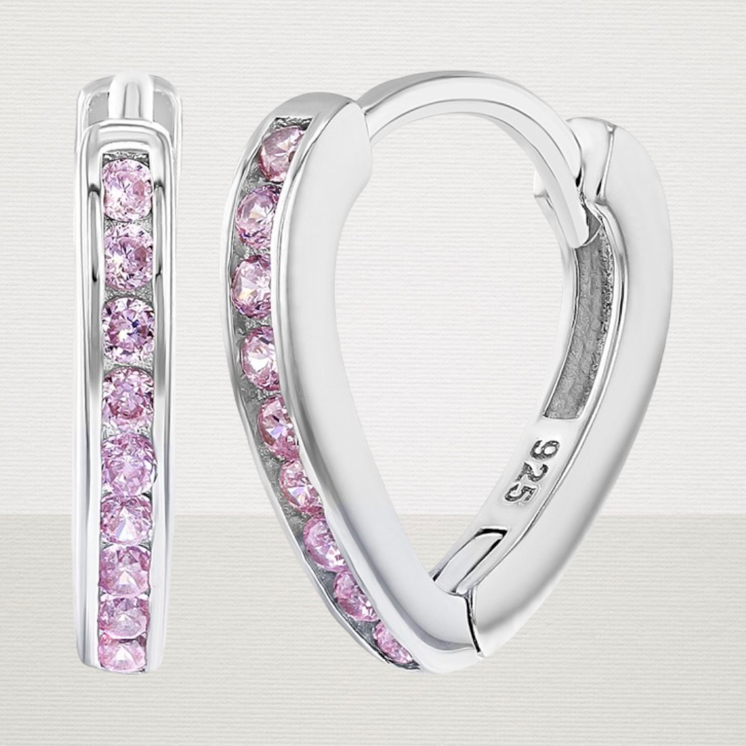 Pink CZ Small Long Hoop Earrings
