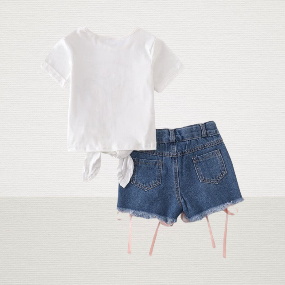 Butterfly Tie Denim Shorts Set