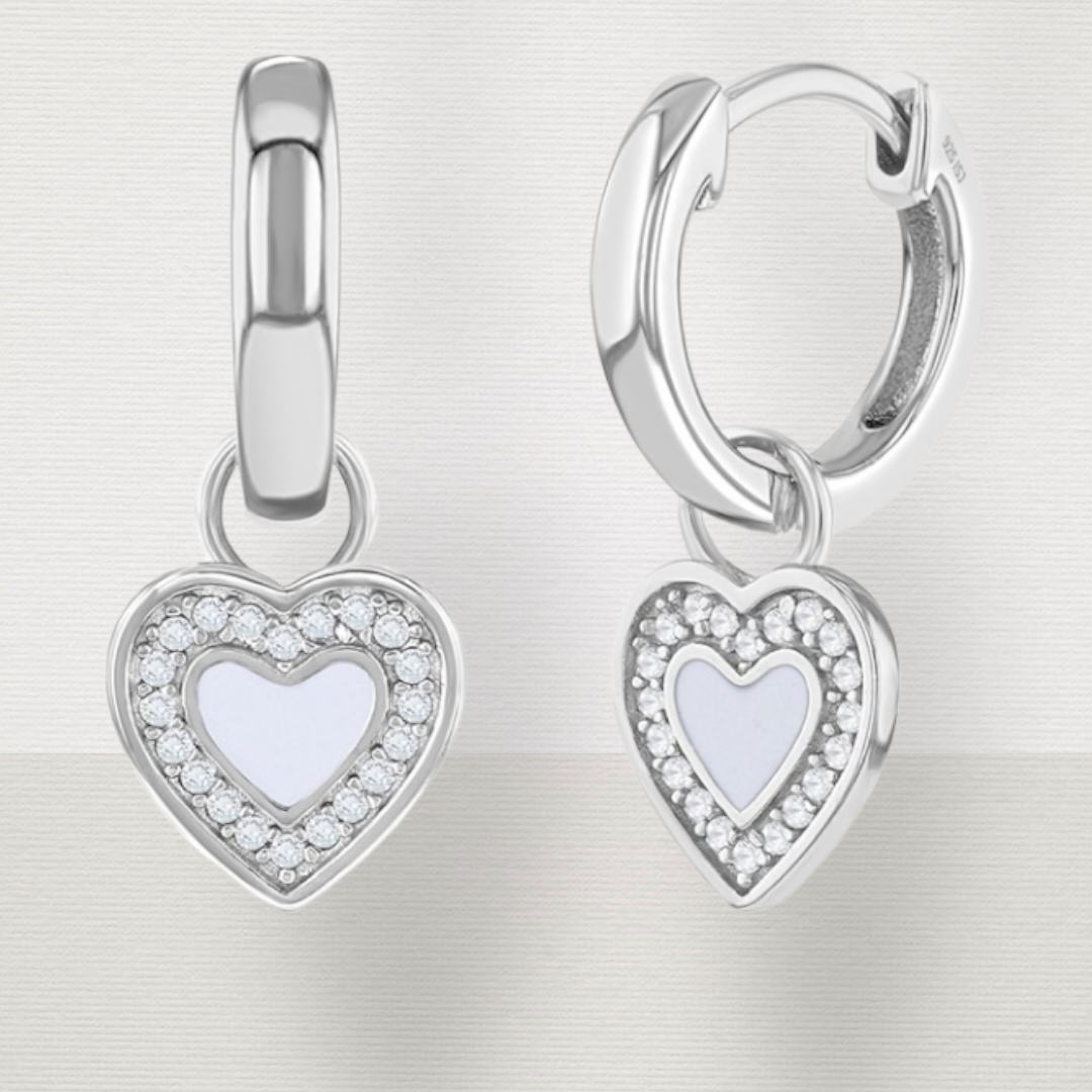 Enamel Heart Drop Hoop Earrings