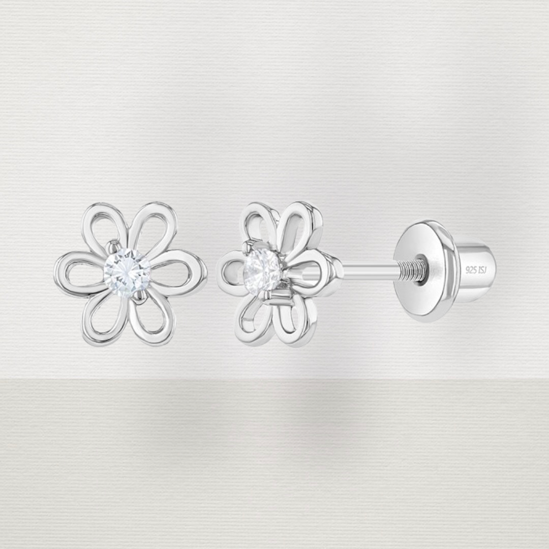 CZ Open Flower Toddler Earrings