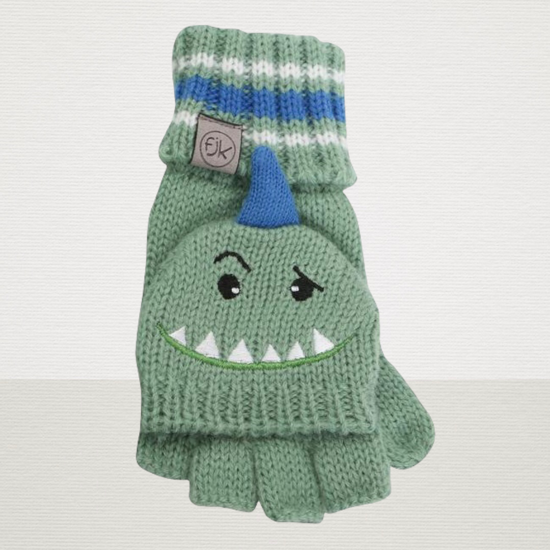 Dinosaur Fingerless Gloves w/ Flap
