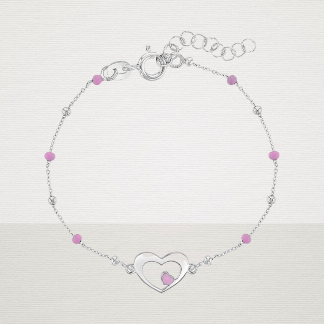 Pink Enamel Beads Thin Heart Bracelet