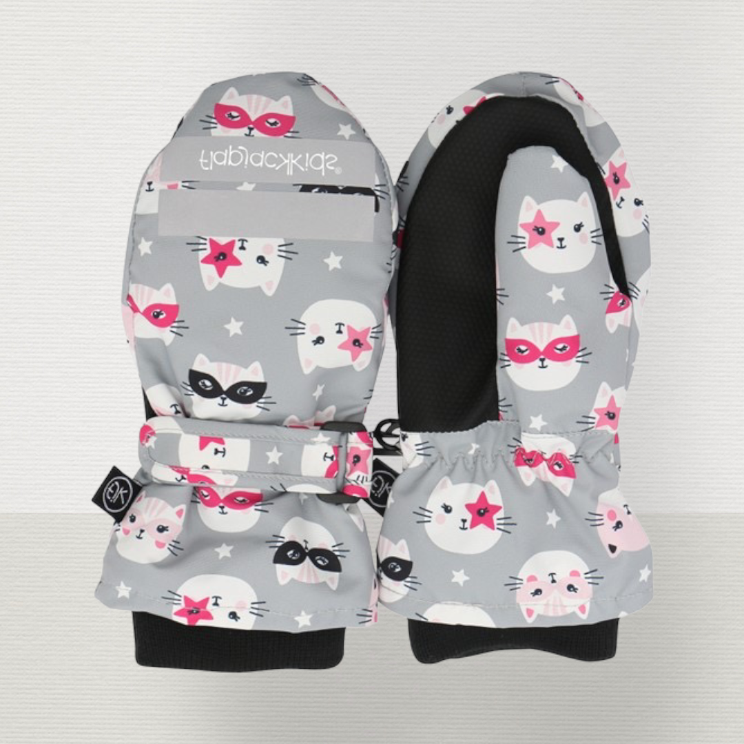 Water Repellant Ski Mittens Cat Gray