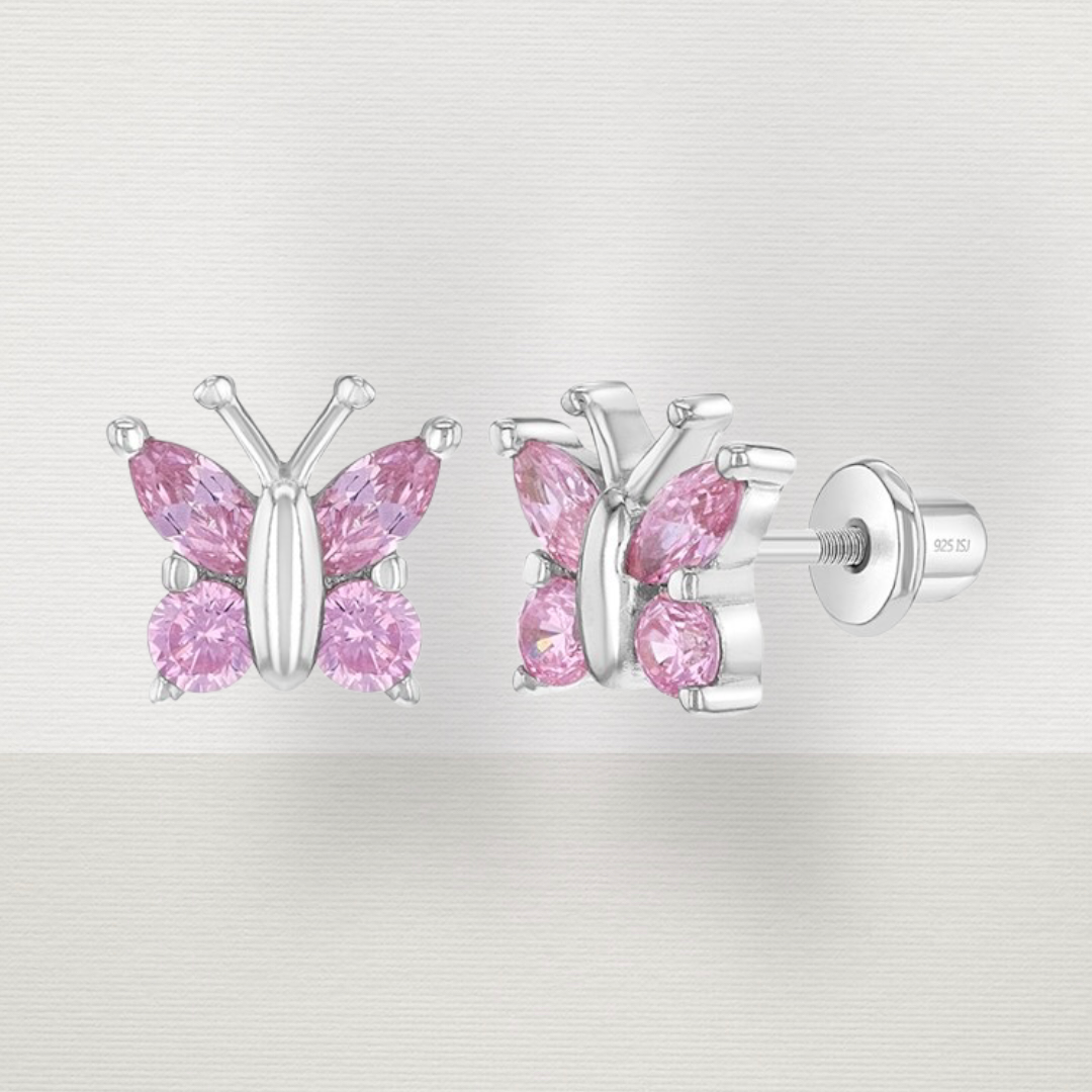 Dainty Butterfly Screw Back Earrings Pink