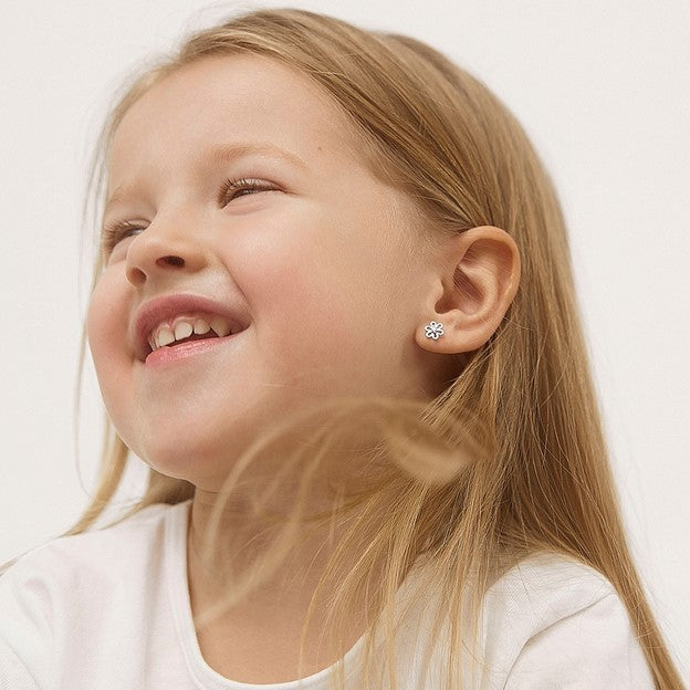 CZ Open Flower Toddler Earrings