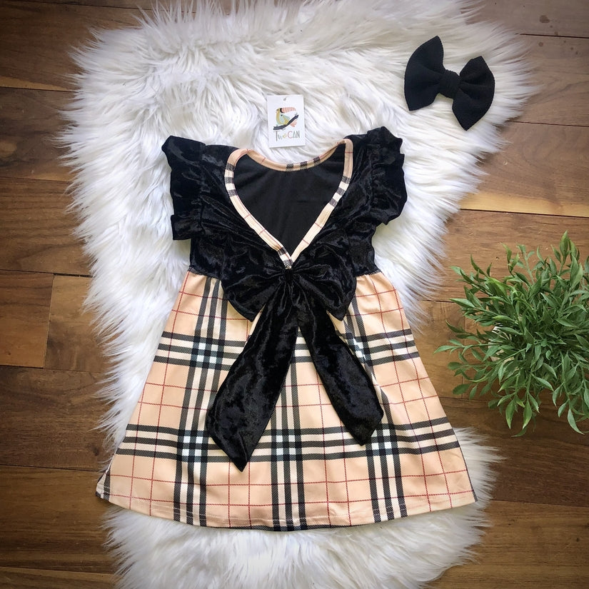 Cream Plaid Holiday Dress