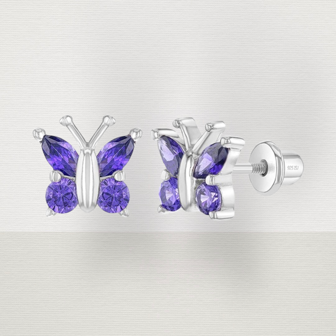 Dainty Butterfly Screw Back Earrings Purple