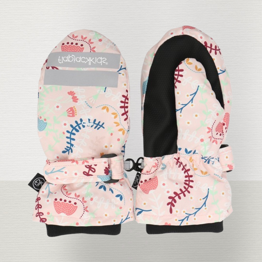 Water Repellant Ski Mittens Floral Pink