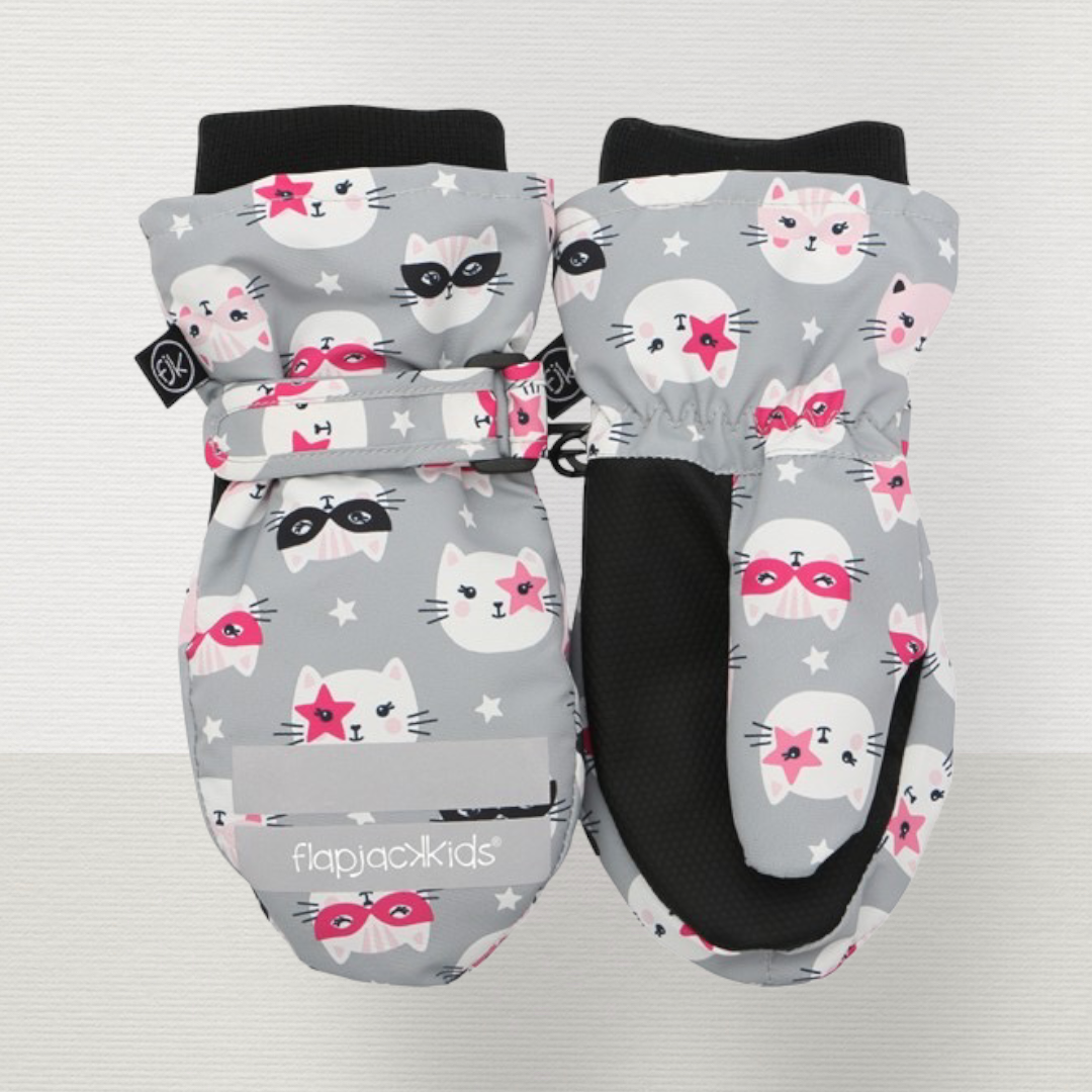 Water Repellant Ski Mittens Cat Gray