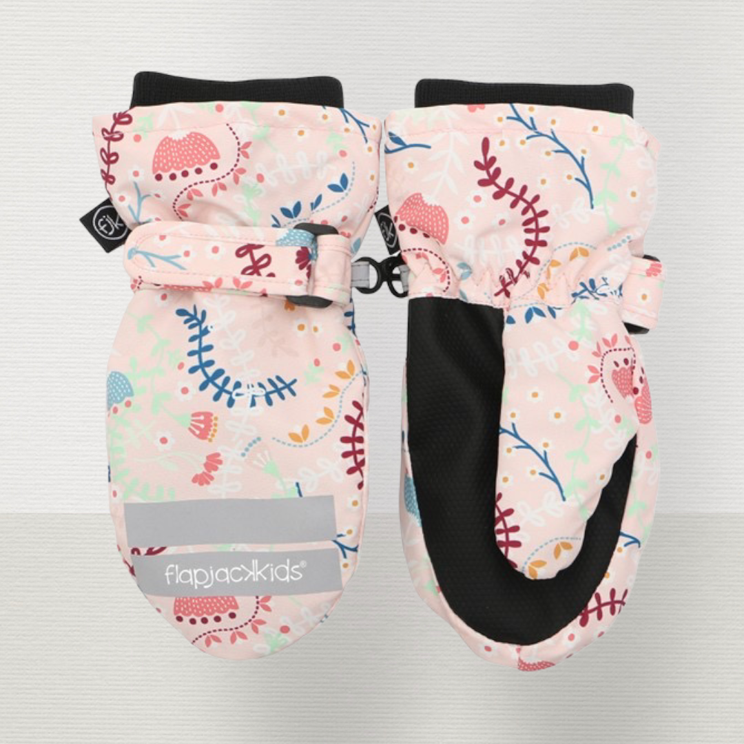 Water Repellant Ski Mittens Floral Pink