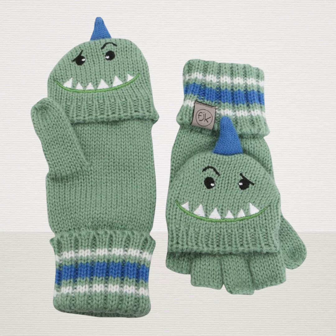 Dinosaur Fingerless Gloves w/ Flap