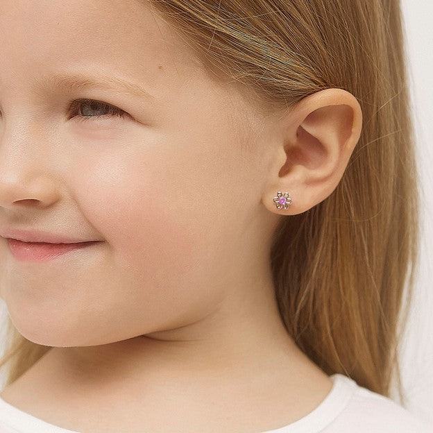 CZ Open Flower Toddler Earrings