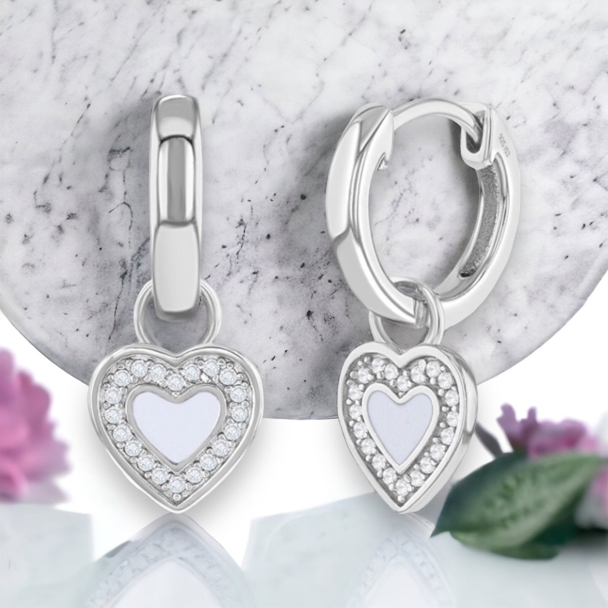 Enamel Heart Drop Hoop Earrings