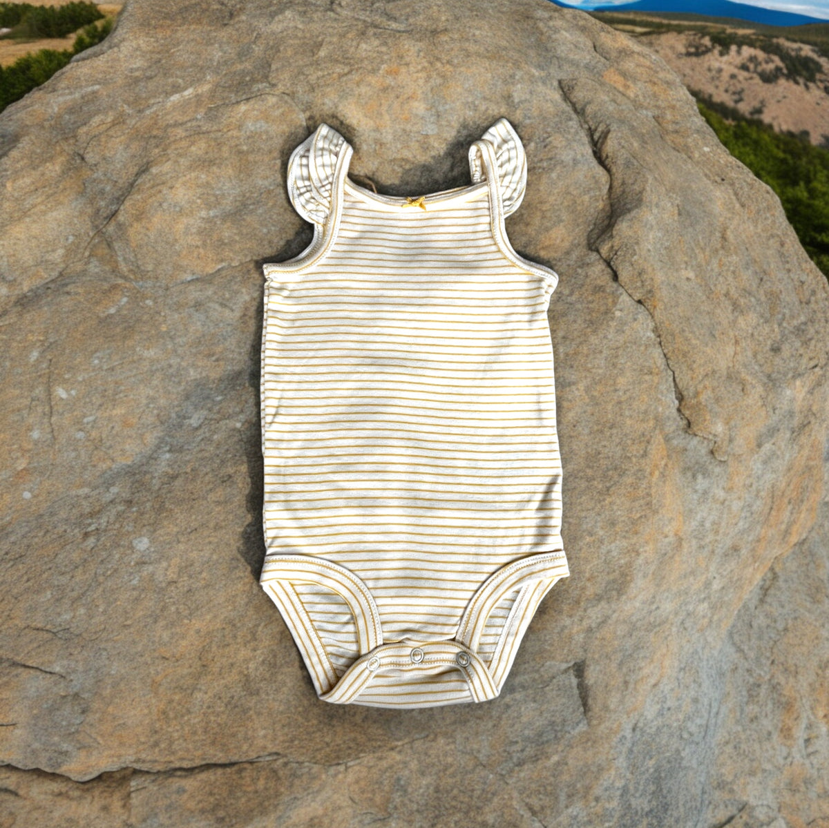 Striped Flute Sleeve Onesie