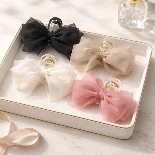 Sheer Bow Ribbon Hair Claw Clips