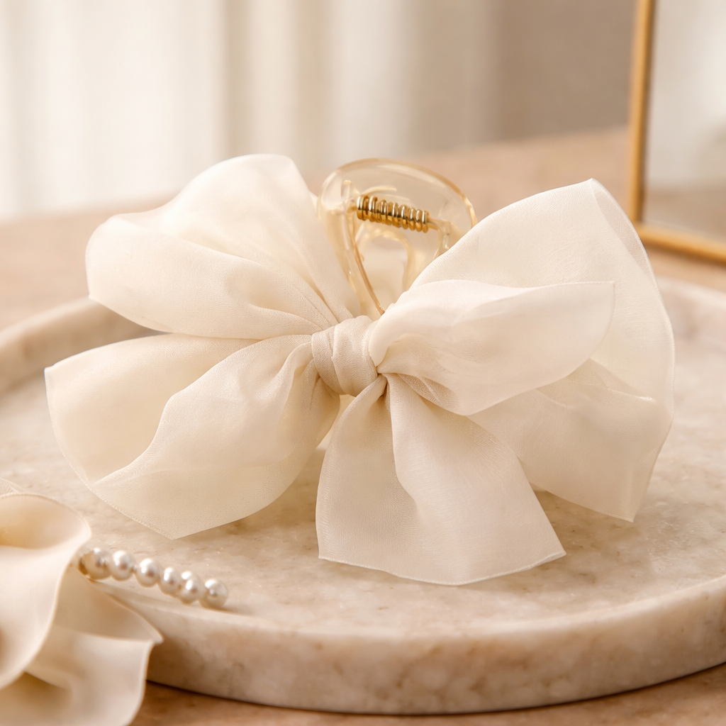 Sheer Bow Ribbon Hair Claw Clips
