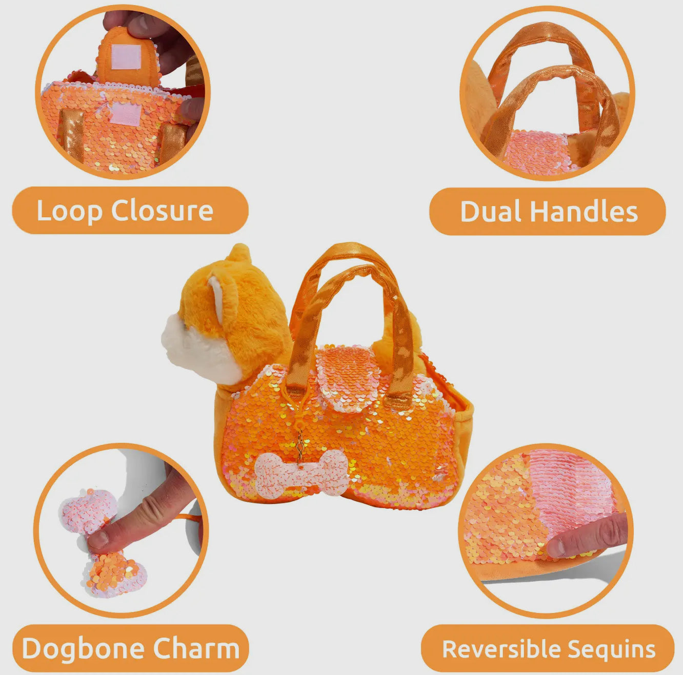 Little Juniper Pet Plush Set with Bag Orange Shiba Inu Puppy
