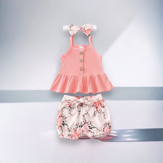 Pink 3pc Floral Shorts Set