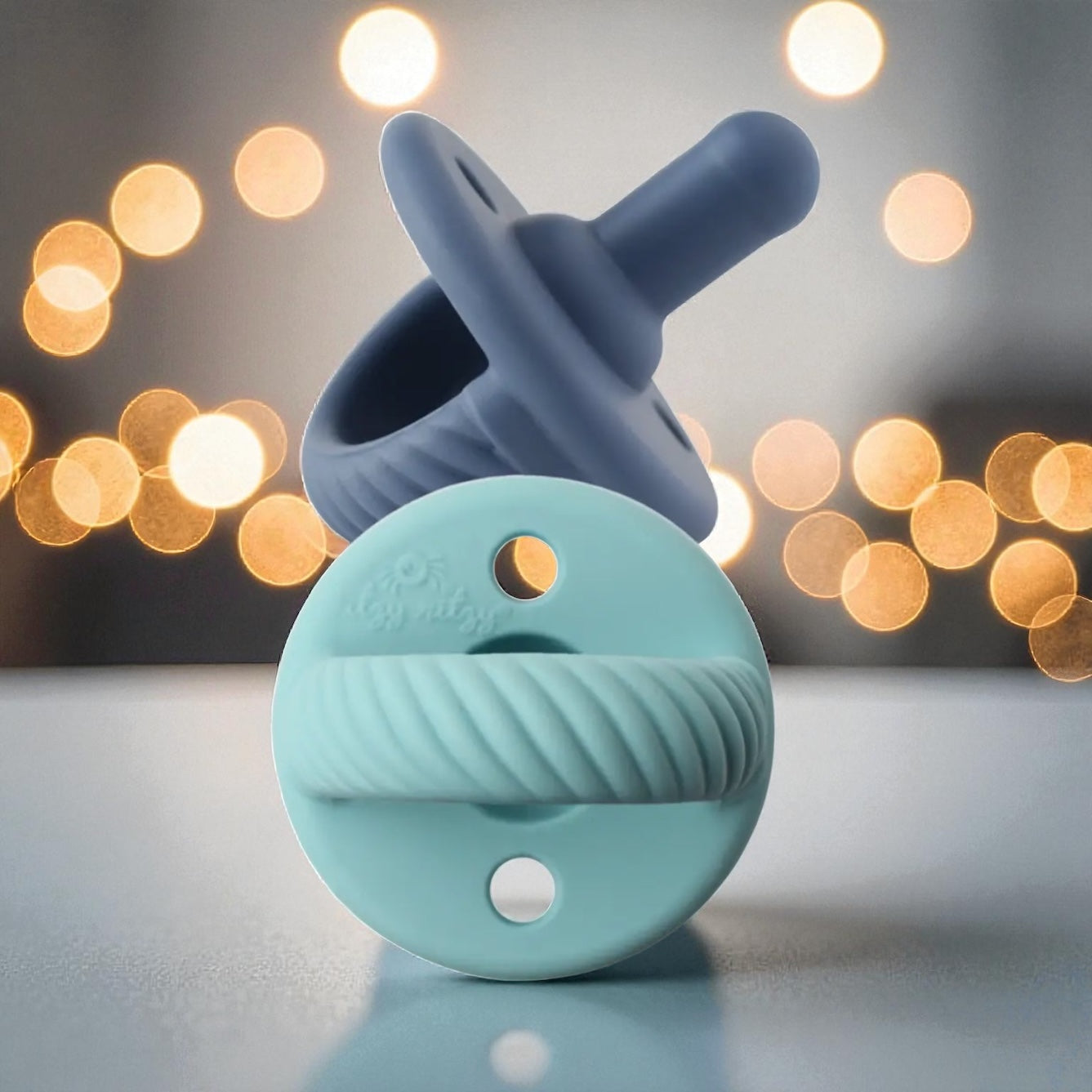 Sweetie Soother Pacifier Set 2pc Robin’s Egg Blue (+) Navy Cables  0-6mo