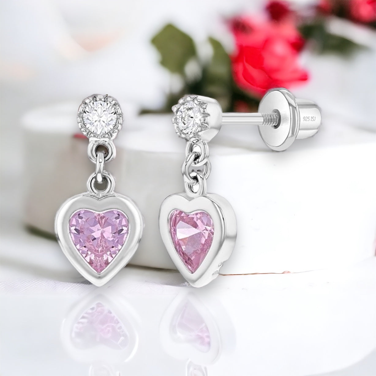 Dangle Heart Screw Back Girls Earrings