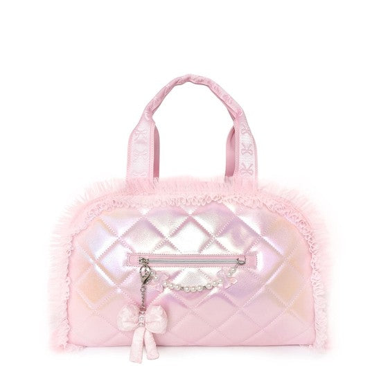 Quilted Holographic Medium Duffle Bag with Bag Charm