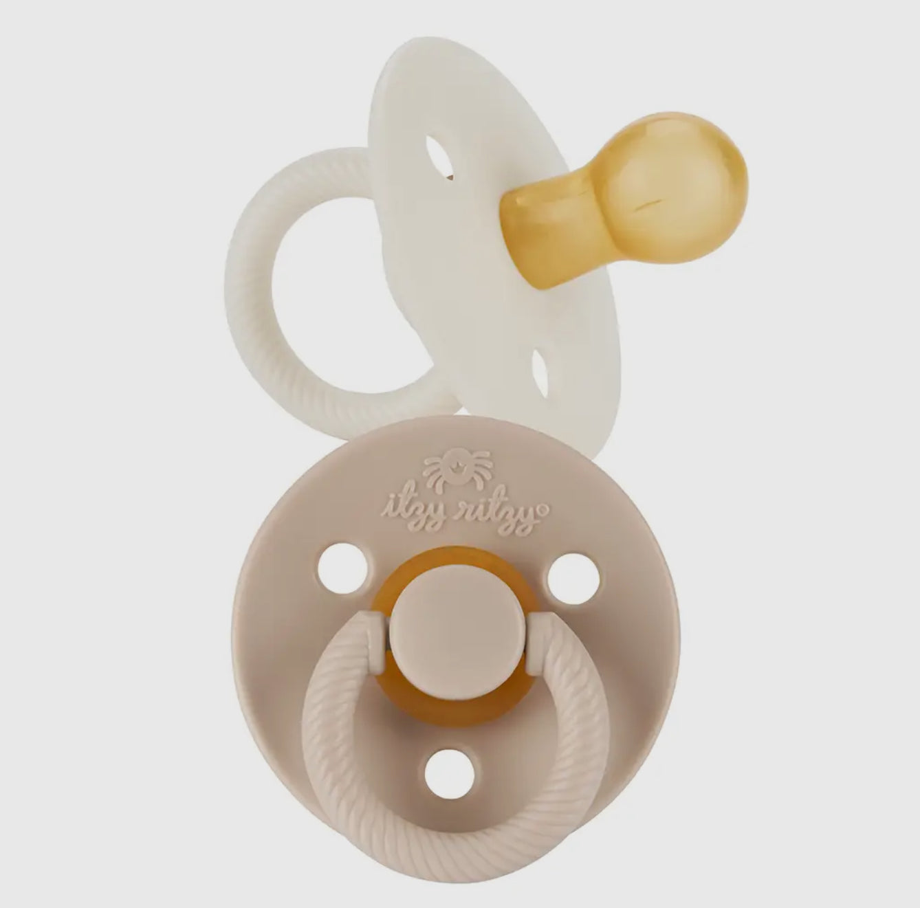 Itzy Soother Natural Rubber Paci Set 2pc Coconut (+) Toast  0-6 mo