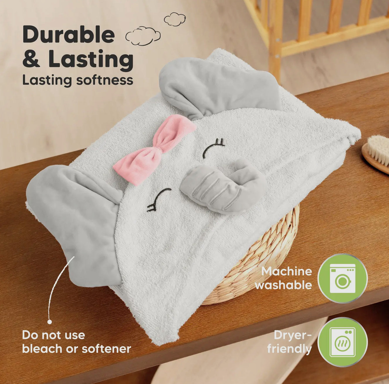 Playpals Hooded Towel for Newborn Girl Elephant
