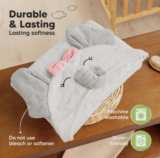 Playpals Hooded Towel for Newborn Girl Elephant