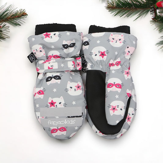 Water Repellant Ski Mittens Cat Gray