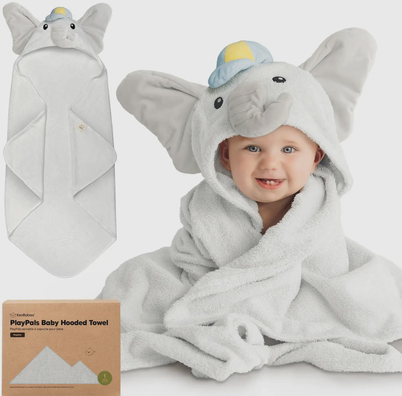 Playpals Hooded Towel for Newborn Boy Elephant