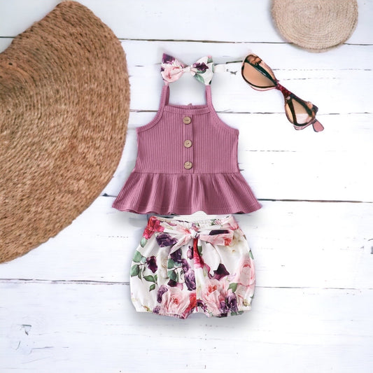 Lavender 3pc Floral Shorts Set