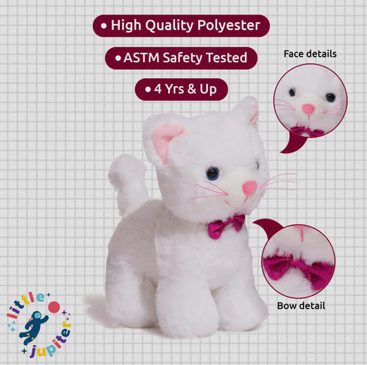 Little Juniper Pet Plush Set with Bag White Kitten (White & Hot Pink Bag)