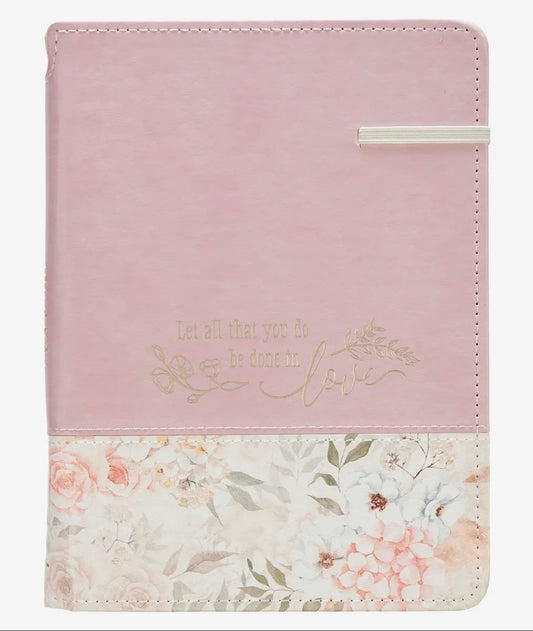 *BEST SELLER* Done in Love Floral Journal with Elastic Closure and Pen Holder - Pink