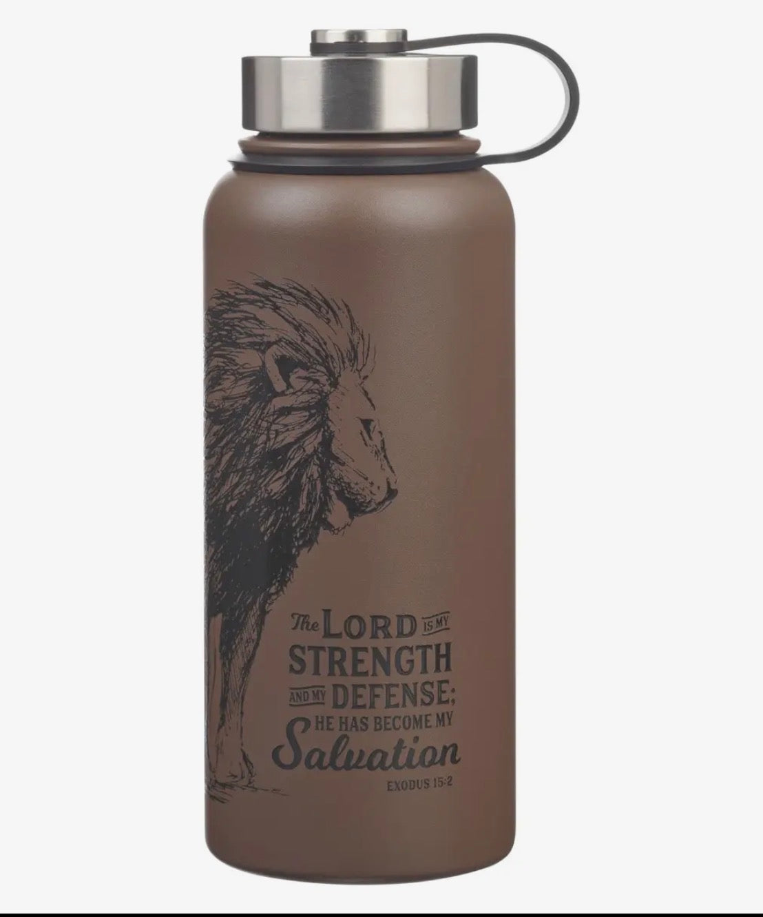 The Lord is My Strength Stainless Steel Water Bottle - Brown
