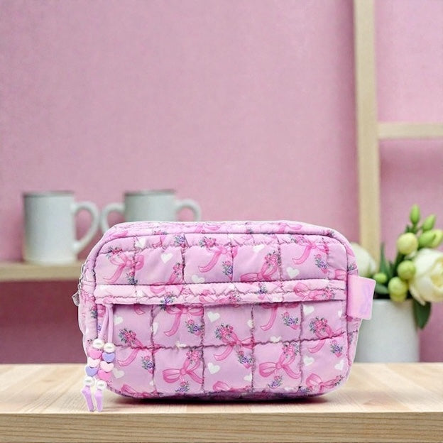 Quilted Scrunchies Floral Bow Printed Pouch