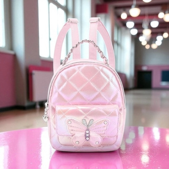 Metallic Quilted Butterfly Pink Mini Backpack