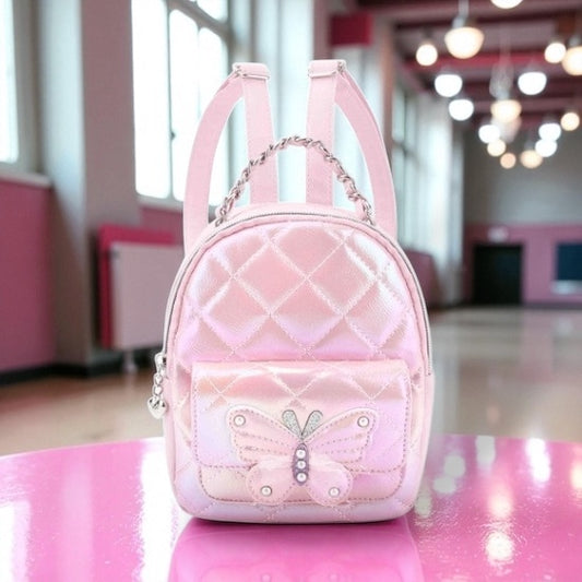 Metallic Quilted Butterfly Pink Mini Backpack