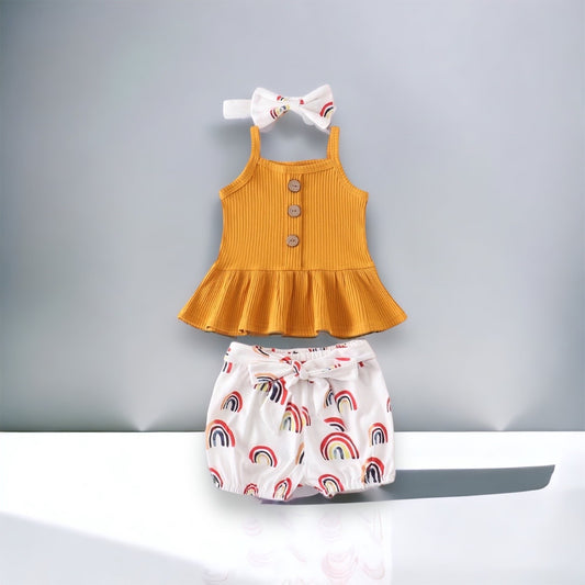 Mustard 3pc Rainbow Short Set