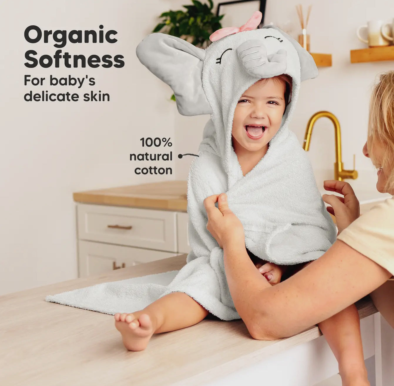 Playpals Hooded Towel for Newborn Girl Elephant