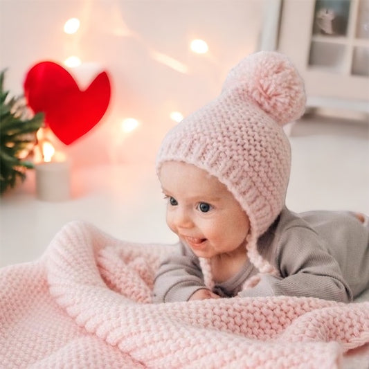 Knit Bonnet & Blanket Set Pink