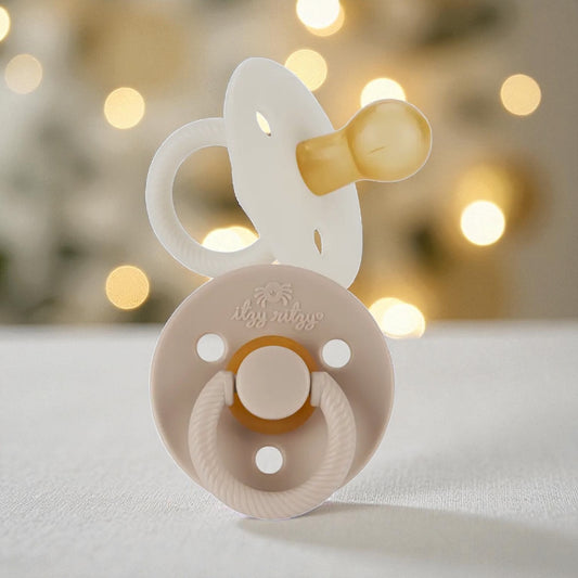 Itzy Soother Natural Rubber Paci Set 2pc Coconut (+) Toast  0-6 mo