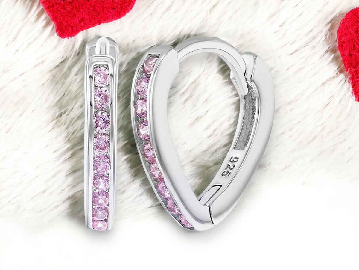 Pink CZ Small Long Hoop Earrings