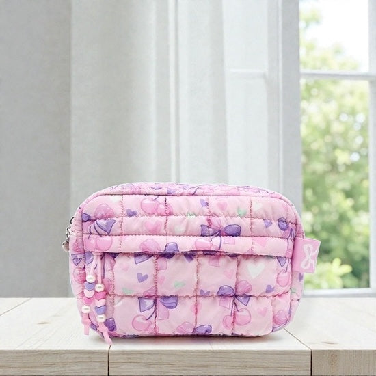 Quilted Scrunchies Cherry Bow Printed Pouch