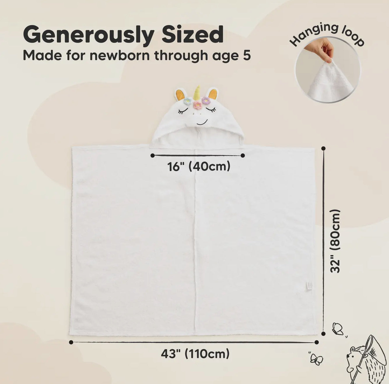 Playpals Hooded Towel for Newborn Unicorn