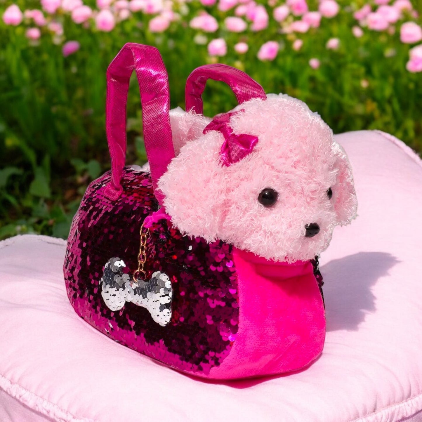 Little Juniper Pet Plush Set with Bag Pink Labradoodle Puppy