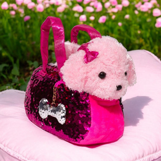 Little Juniper Pet Plush Set with Bag Pink Labradoodle Puppy