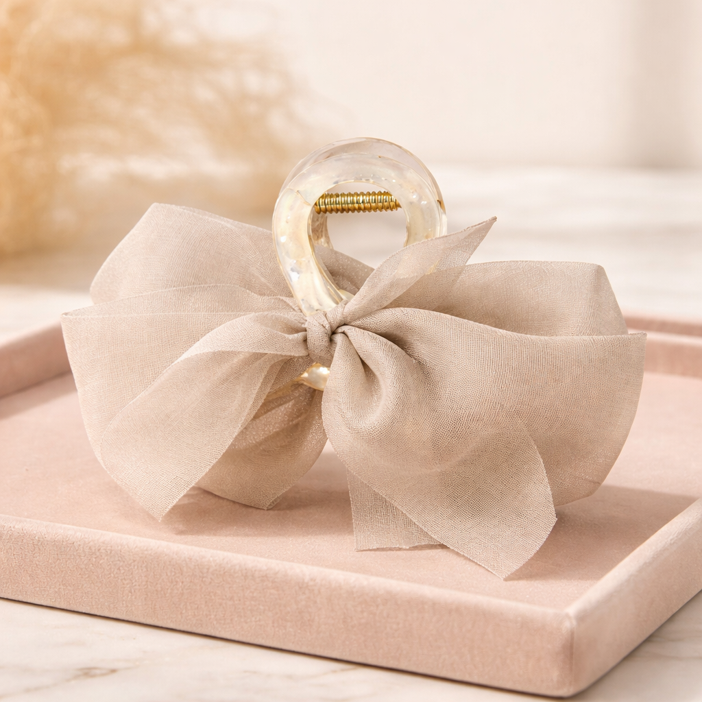 Sheer Bow Ribbon Hair Claw Clips