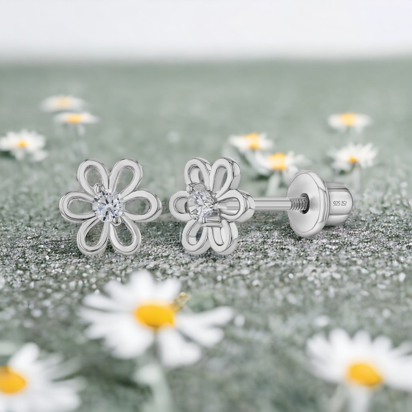 CZ Open Flower Toddler Earrings