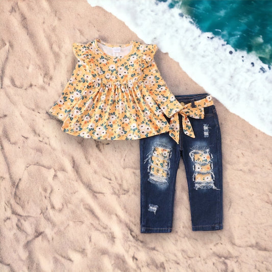 Mustard Floral Denim Set