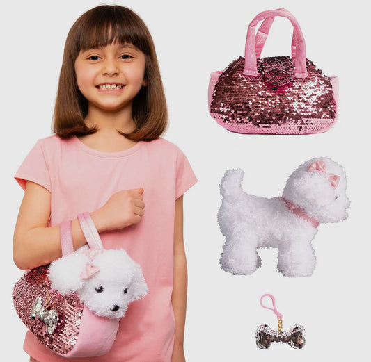 Little Juniper Pet Plush Set with Bag White Labradoodle Puppy
